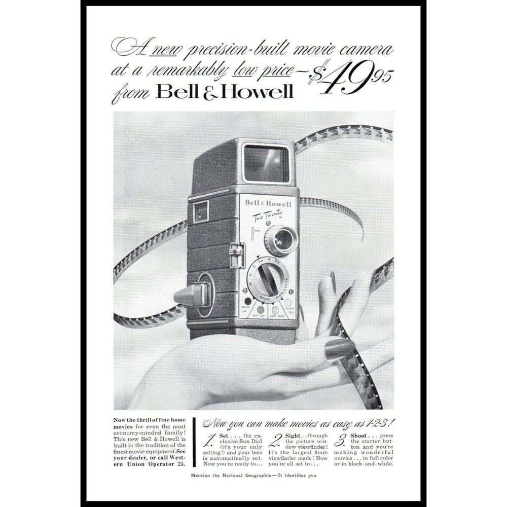 1953 Bell & Howell Two Twenty Video Camera Vintage Print Ad Home Movie Wall Art